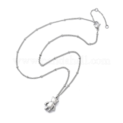 304ステンレススチールペンダントネックレス  クマ  ステンレス鋼色  15.55インチ（39.5cm）&nbsp;NJEW-K255-22P