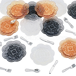 12Pcs 3 Colors Plastic Plate & 36Pcs 3 Styles Resin Tableware Miniature Ornaments&nbsp;DIY-TA0015-50