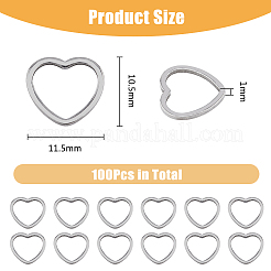 304ステンレススチール製リンキングリング100個  ハート  ステンレス鋼色  10.5x11.5x1mm&nbsp;STAS-DC0016-07