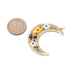 ガラスとランプワークの大きなペンダント  月とナザールボンジュウと花のチャーム  カラフル  56x47.5x3.5mm  穴：2mm&nbsp;PALLOY-MZ00189