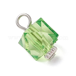 透明なアクリルパーツ  合金と鉄パーツ  キューブ  プラチナ  15.5x10x10mm  穴：3mm&nbsp;PALLOY-JF04258-02
