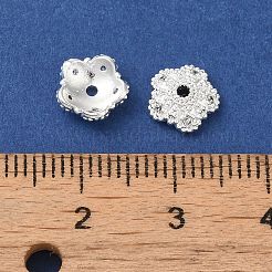 ラックメッキ真鍮ビーズキャップ  クリアキュービックジルコニア  長持ちメッキ  鉛フリー＆カドミウムフリー  花  銀  8x8x2.5mm  穴：1.2mm&nbsp;KK-B088-04B-S