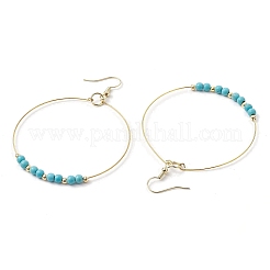 合成ターコイズダングルピアス  女性用304ステンレススチールイヤリング  79x54.5mm&nbsp;EJEW-JE05809