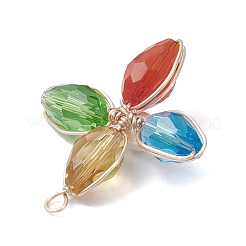 ガラスチャーム  銅線と貝殻の真珠の花  多面カット  カラフル  34.5x31.5x9mm  穴：2.6mm&nbsp;PALLOY-TA00320