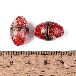 明るい手作りの金の砂のランプワークビーズ  双円錐形  ホイル付き  暗闇で光る  レッド  18~19x11.5~12.5mm  穴：1.4~1.6mm&nbsp;FOIL-N035-01B