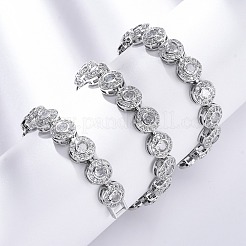 Brass Pave Clear Cubic Zirconia Flat Round Link Chain Necklaces for Women&nbsp;NJEW-A044-01P