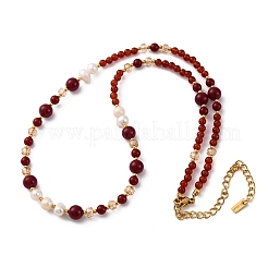 Natural Carnelian(Dyed & Heated) & Rhodochrosite & Freshwater Pearl & Glass Beaded Necklaces&nbsp;NJEW-U026-24G