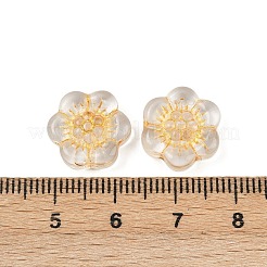 焼き付け塗料と金色の金属で覆われたガラスビーズ  花  透明  13x14x4.5mm  穴：1.2mm&nbsp;DGLA-T004-10B
