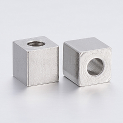 変色しない304ステンレススチールビーズ  キューブ  ステンレス鋼色  6x6x6mm  穴：3mm&nbsp;X-STAS-H452-02P