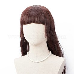 男性女性のためのガラスパールラウンドビーズネックレス  ホワイト  17-3/4インチ（45cm）  ビーズ：8mm&nbsp;NJEW-JN03923-01