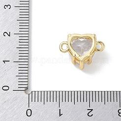 真鍮ガラスのハートリンクコネクターチャーム  18KGP本金メッキ  ラックめっき  長持ちメッキ  カドミウムフリー＆鉛フリー  透明  11x15.5x7.5mm  穴：1.6mm&nbsp;KK-L268-016G-02