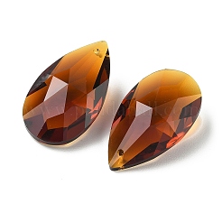 ガラスチャーム  ティアドロップチャーム  多面カット  サドルブラウン  38x22x13mm  穴：1.5mm&nbsp;X-GLAA-I062-01I