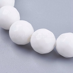 天然石翡翠ビーズ連売り  染め  多面カット  ラウンド  ホワイト  10mm  穴：1mm  38個/連  14.5インチ&nbsp;X-G-R166-10mm-22