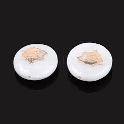 天然淡水シェルビーズ  金メッキ真鍮エッチング金属装飾付き  十二星座とフラットラウンド  貝殻色  牡牛座  11~12x4~6mm  穴：0.5~0.9mm&nbsp;SHEL-N037-02A-G
