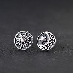 合金と201ステンレススチール製のスタッドピアス  サン＆スター＆ムーン  アンティークシルバー  12mm&nbsp;WGE2607-01