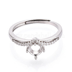 Rhodium Plated 925 Sterling Silver Micro Pave Cubic Zirconia Engagement Solitaire Adjustable Ring Settings&nbsp;STER-T008-10P