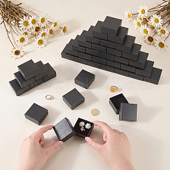 ダイヤモンドテクスチャ紙指輪梱包箱  正方形  ブラック  5x5x3cm&nbsp;CON-WH0085-212A