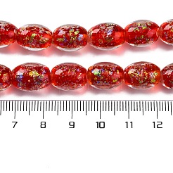 手作りの二色性箔ガラスビーズ連売り  オーバル  レッド  10x14mm  穴：1.6mm  約28個/連  15.35''（39センチメートル）&nbsp;DICH-U001-12I