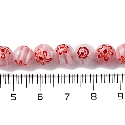 ハンドメイドミッレフィオーリ ランプワークビーズ連売り  ラウンド  ファイヤーブリック  8mm  穴：0.7mm  約48個/連  14.37''（36.5センチメートル）&nbsp;LAMP-G164-05C