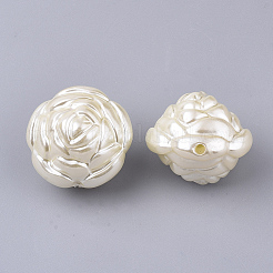 ABSプラスチックパール調ビーズ  花  フローラルホワイト  24.5x25x21.5mm  穴：1.5mm&nbsp;X-KY-T013-001A