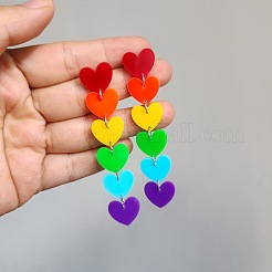 Rainbow Color Pride Flag Acrylic Heart Dangle Stud Earrings&nbsp;RABO-PW0001-012P