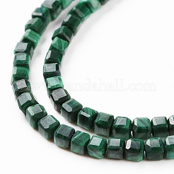 天然石マラカイトビーズ連売り  多面カット  キューブ  2x2x2mm  穴：0.5mm  約186~188個/連  15.16~15.35インチ（38.5~39cm）&nbsp;G-C009-B24