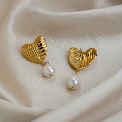 Textured 304 Stainless Steel Stud Dangle Earrings for Women&nbsp;EE0643