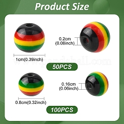 150Pcs 2 Styles Ghana Jamaica Reggae Stripe Resin Beads&nbsp;RESI-YW0005-53