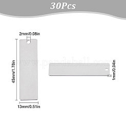 201ステンレススチールペンダント30個  空白タグのスタンプ  長方形  ステンレス鋼色  45x13x1mm  穴：2mm&nbsp;STAS-SC0004-20