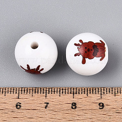 Christmas Printed Opaque Acrylic Round Beads&nbsp;OACR-T029-08B