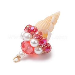 4Pcs 4 Colors Shell & Glass Pendants&nbsp;PALLOY-TA00359