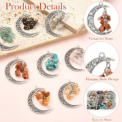20Pcs 10 Colors Crescent Moon Tibetan Style Alloy with Gemstone Chip Pendants&nbsp;PALLOY-CJ00174