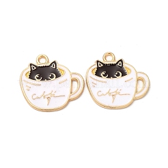 合金エナメルチャーム  カドミウムフリー＆ニッケルフリー＆鉛フリー  ゴールドカラー  猫チャーム付きカップ  ホワイト  19x20x1mm  穴：1.8mm&nbsp;X-ENAM-C005-15G