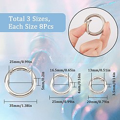 24個3スタイル亜鉛合金スプリングゲートリング  Oリング  プラチナ  20~35x3.5~4mm  約8個/スタイル&nbsp;PALLOY-SC0004-17