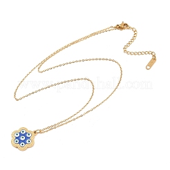 304 Stainless Steel Enamel Blue Evil Eye Flower Pendant Necklaces for Women&nbsp;NJEW-A064-02G