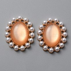 キャッツアイカボション  合金発見と plstic 模造真珠ビーズ  オーバル  砂茶色  27.5x23x5mm&nbsp;FIND-WH0111-292C