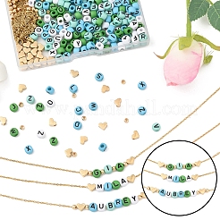 DIYネックレスキット  304ステンレススチールネックレス付き  不透明なアクリルビーズ  ccbプラスチックラウンドビーズ  グリーン  17.72インチ（45cm）&nbsp;DIY-FS0008-71