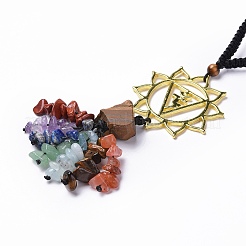 Natural Raw Tiger Eye & Mixed Stone Chips Tassel Pendant Decorations&nbsp;HJEW-P014-01G-06