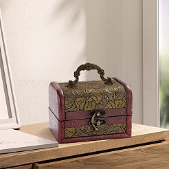 カットホロー 1個 ヴィンテージ木製ジュエリーボックス  puレザー装飾宝箱ボックス  キャリーハンドルとラッチ付き  長方形  ライトカーキ  12x9.1x8cm&nbsp;AJEW-CL0001-12B
