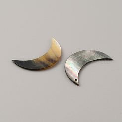 天然石ブラックリップシェルペンダント  ムーンチャーム  30x17.5x1.5~2mm  穴：1mm&nbsp;SSHEL-WH0001-36A