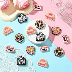20Pcs 5 Styles Stop War Love Peace Themen Silicone Focal Beads&nbsp;SIL-CJ0002-11