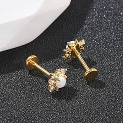 304ステンレススチール製合成オパールスタッドピアス  316ステンレス鋼の針付き  ゴールドカラー  太陽  6x6mm&nbsp;EJEW-B143-01G-07
