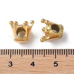 304ステンレススチールヨーロピアンビーズ  大穴ビーズ  クラウン  14KGP本金メッキ  10x11.5x6.5mm  穴：4mm&nbsp;STAS-Z052-02G