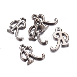 ガンメタメッキ合金文字ペンダント  ラックめっき  文字.r  14x10x2mm  穴：1.5mm&nbsp;PALLOY-P097-03-R