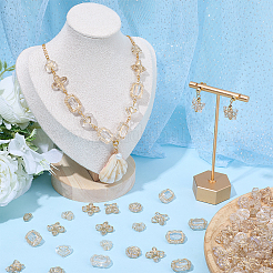 210個 7スタイル 透明メッキアクリルビーズ  ゴールドライン入り  混合図形  10.5~18x8~17x4.5~8.5mm  穴：1.2~2mm  30個/スタイル&nbsp;OACR-SC0002-39
