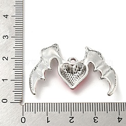 合金エナメルチャーム  アンティークシルバー  翼のチャーム付きハート  レッド  25x37x5mm  穴：1.8mm&nbsp;FIND-Z015-02AS