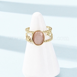 304 Stainless Steel with Glass Cat Eye Cuff Rings for Women&nbsp;RJEW-K309-40C