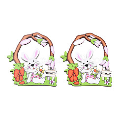 片面プリントウッドビッグペンダント  うさぎチャーム  パールピンク  88x78x2.5mm  穴：2.5mm&nbsp;WOOD-N005-88-B01