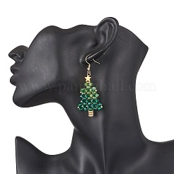 Christmas Tree Handmade Glass Seed Beads Dangle Earrings&nbsp;EJEW-MZ00489