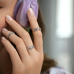 Sterling Silver Leaf Jewelry Set with Zirconia Earrings Necklace and Ring Elegant Daily Wear&nbsp;OV8225-3
